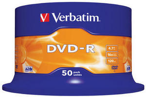 Диск DVD-R Verbatim 4.7Gb 16x Cake Box (50шт) 43548