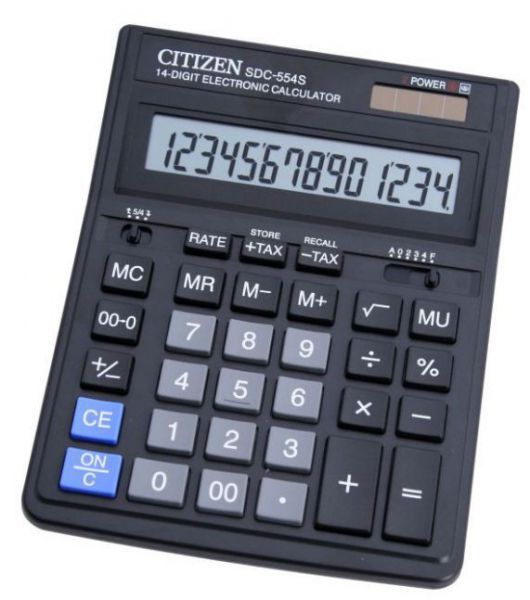 Калькулятор Citizen SDC-554S черный 14-разр. 2-е питание, 00, TAX, mark up
